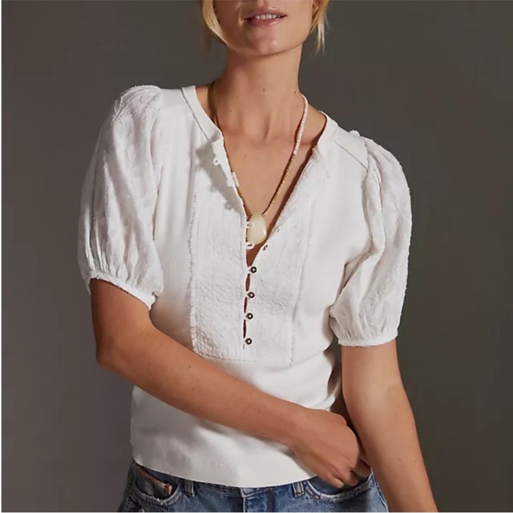Anthropologie pilcro White Puff Sleeve Blouse